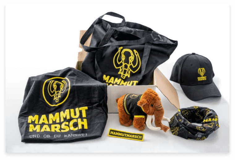 große Mammutmarsch Fanbox mit fast allen Mammutmarsch-Goodies, die wir haben